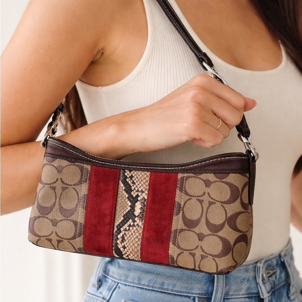 Coach Signature Shoulder Bag in Brown and Red